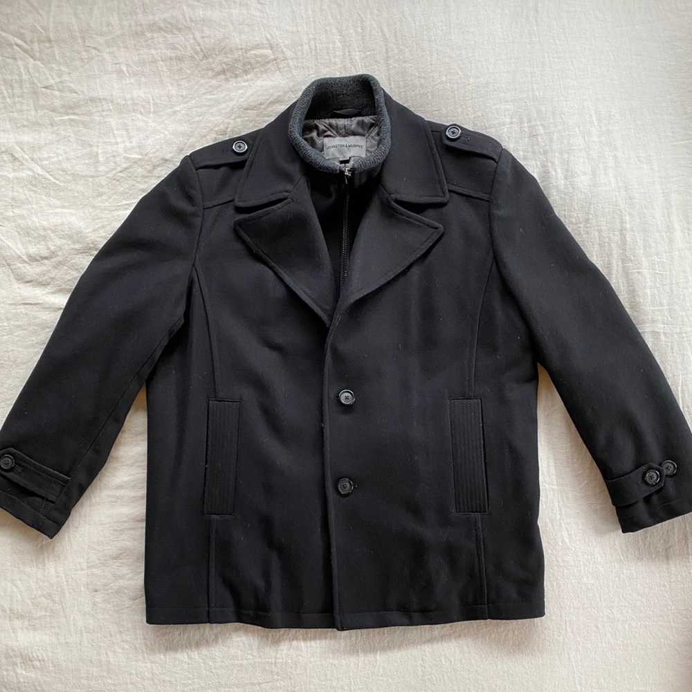Johnston and Murphy Black Pea Coat.